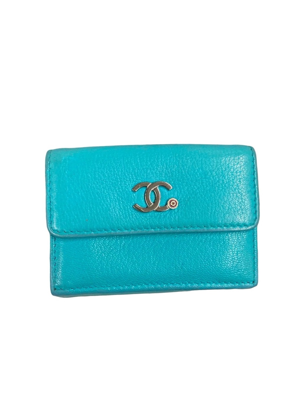 Chanel Turquoise Goatskin Compact Wallet